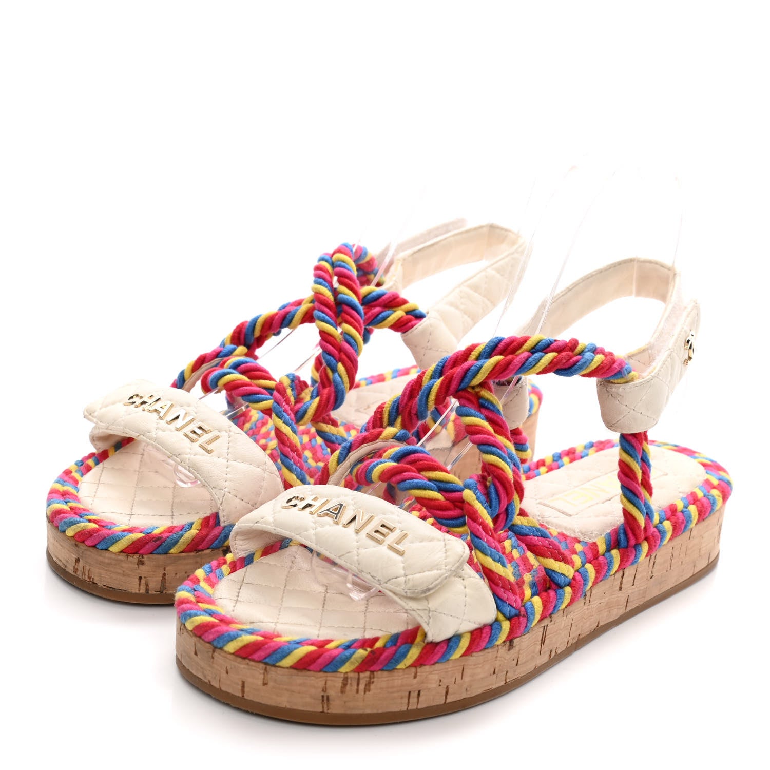 Chanel Cord Lambskin Quilted Logo Sandals 37 Multicolor 3 of 15