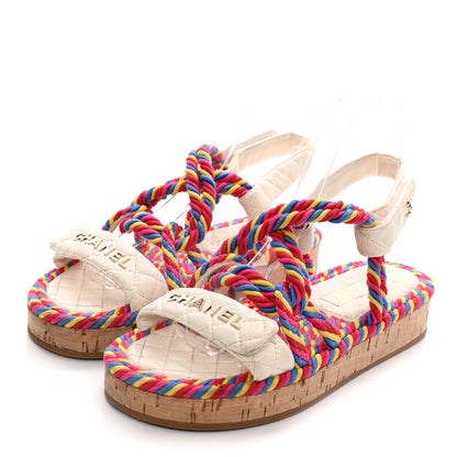 Chanel Cord Lambskin Quilted Logo Sandals 37 Multicolor 3 of 15