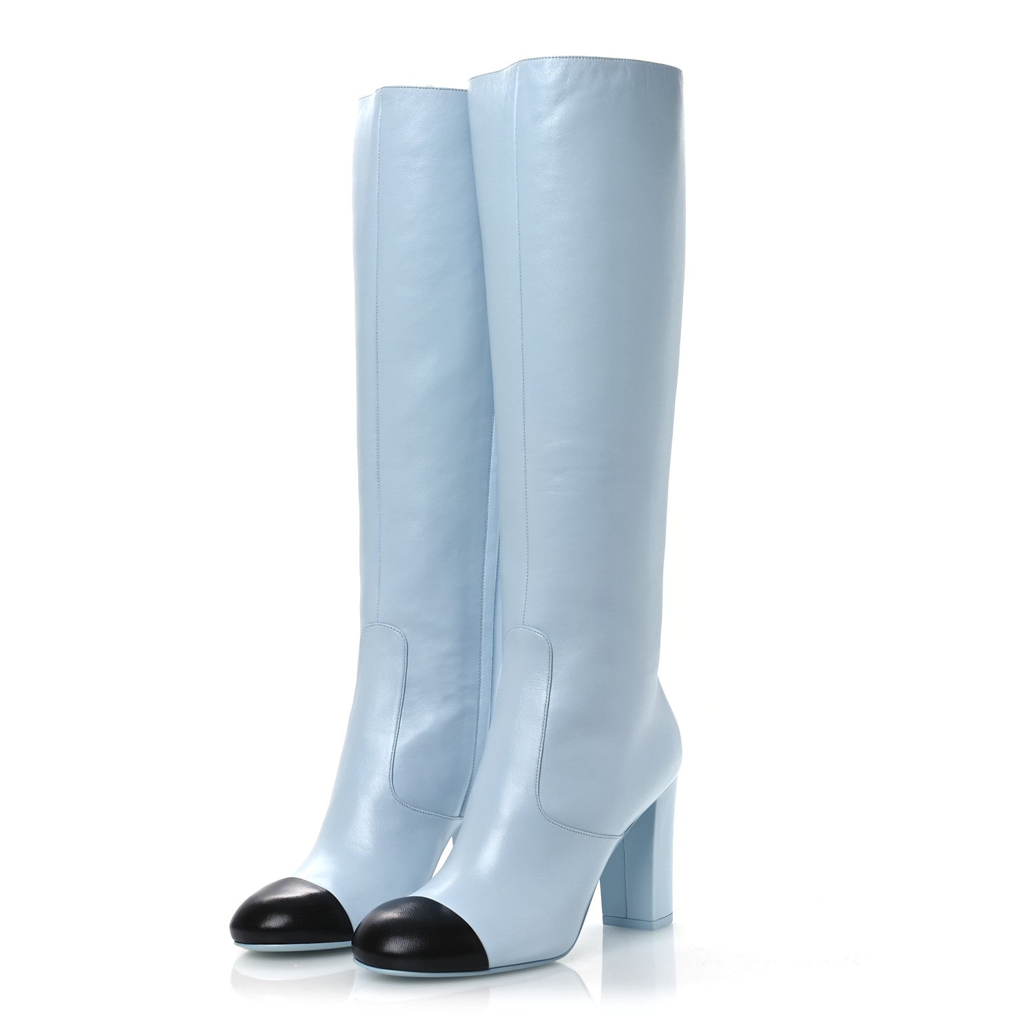 Chanel Lambskin Cap Toe High Boots 39 Light Blue Black 4 of 11