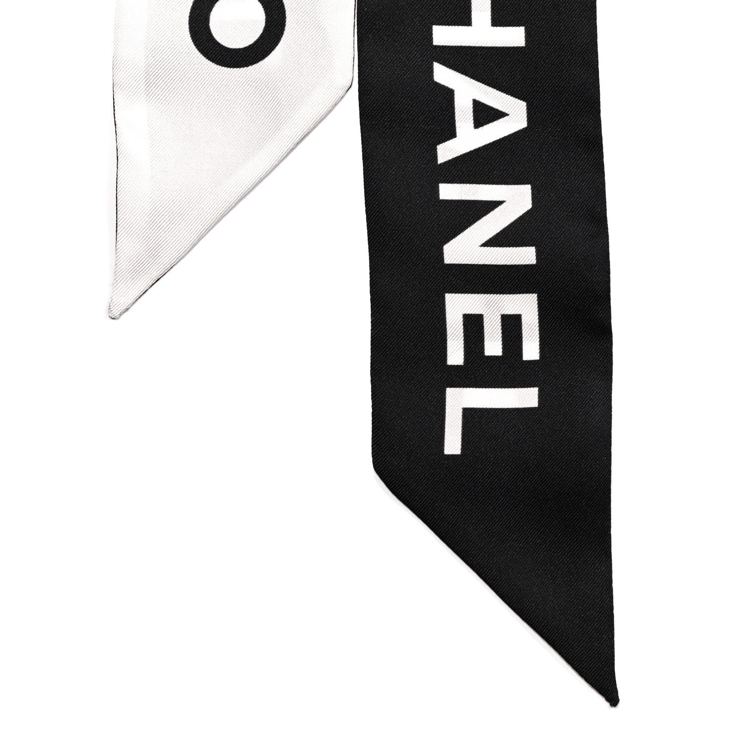 Chanel Silk Logo Slim Bandeau Scarf Black White 2 of 4