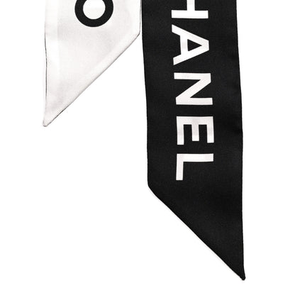 Chanel Silk Logo Slim Bandeau Scarf Black White 2 of 4