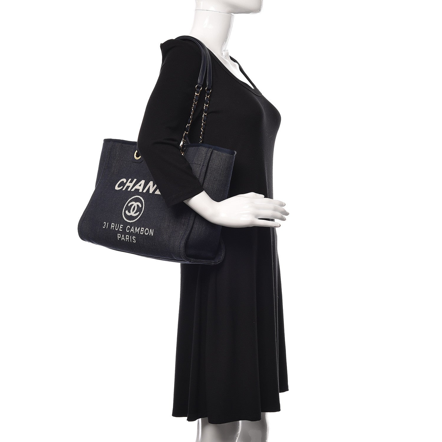 Chanel Denim Small Deauville Tote Dark Blue 2 of 15