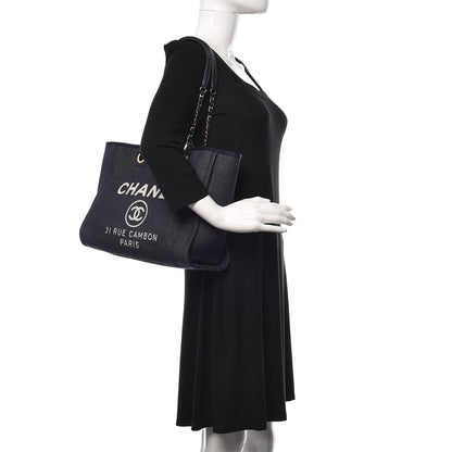 Chanel Denim Small Deauville Tote Dark Blue 2 of 15