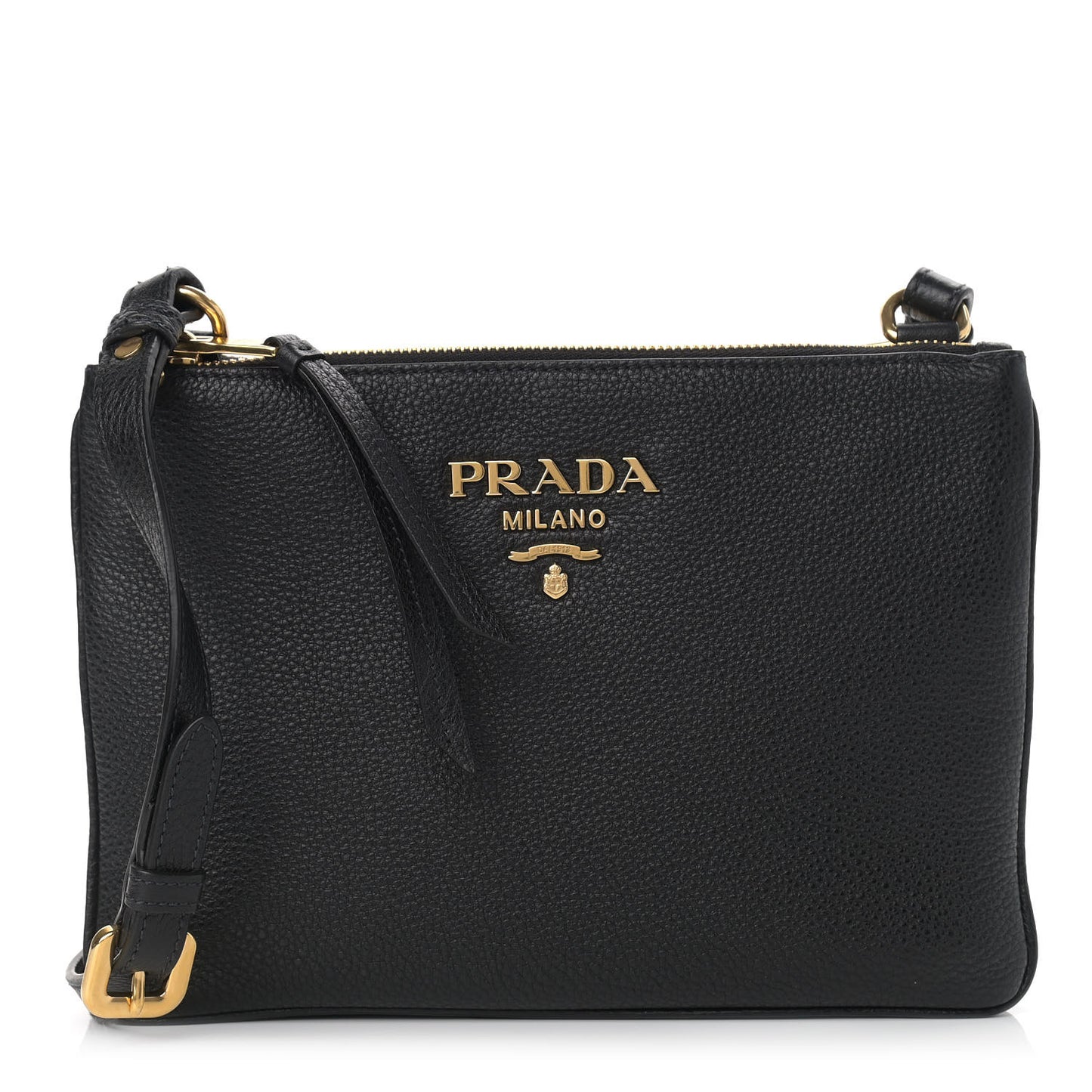 Vitello Phenix Double Zip Crossbody Bag Black