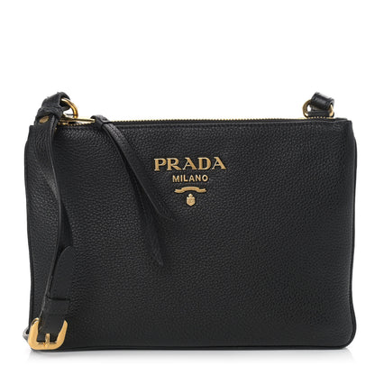 Prada Vitello Phenix Double Zip Crossbody Bag Black 1 of 11