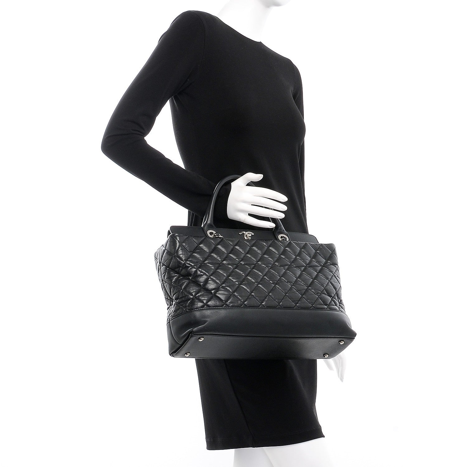 Chanel Aged Calfskin Quilted Be CC Tote Black 3 of 8