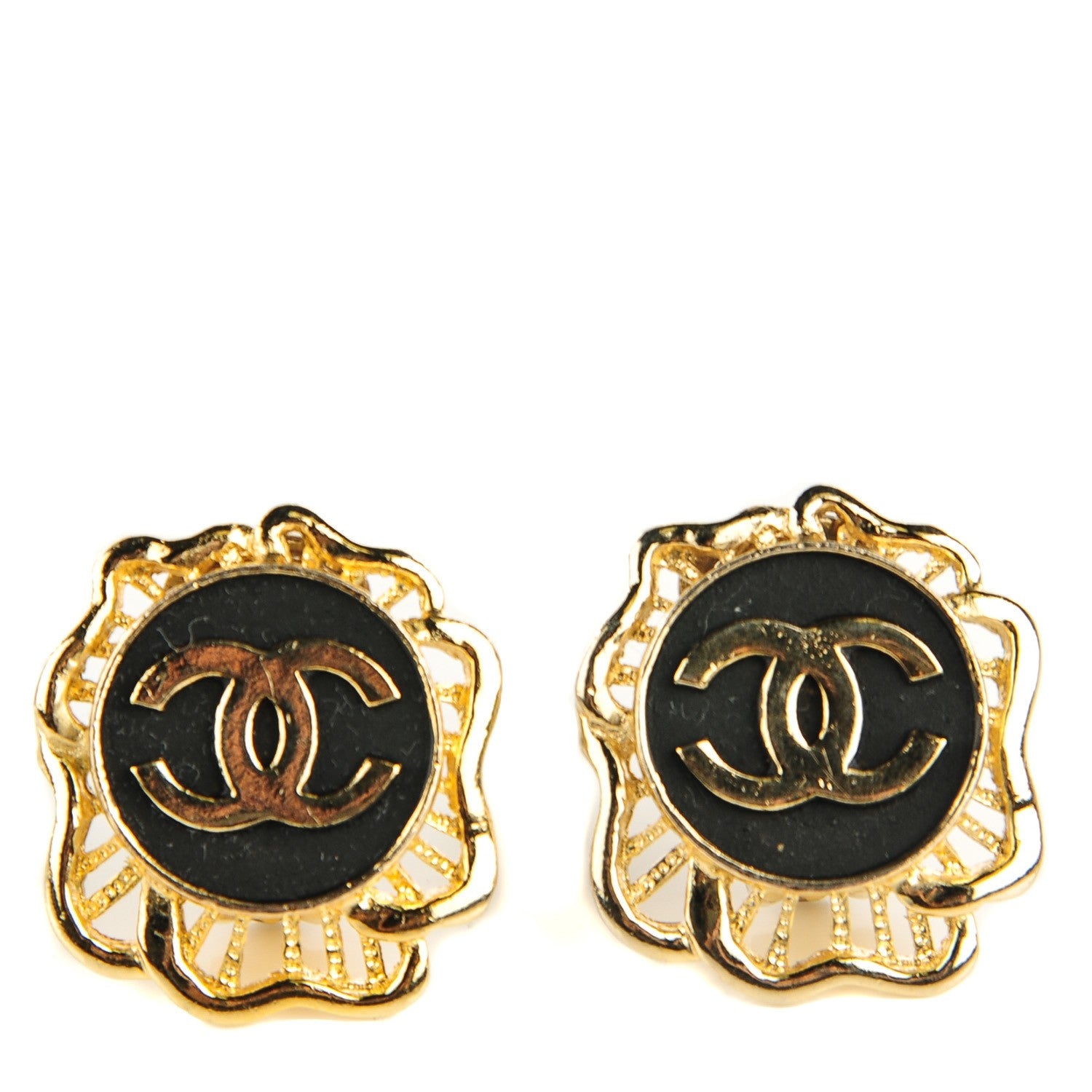 Chanel CC Clip On Earrings Gold Black 1 of 5