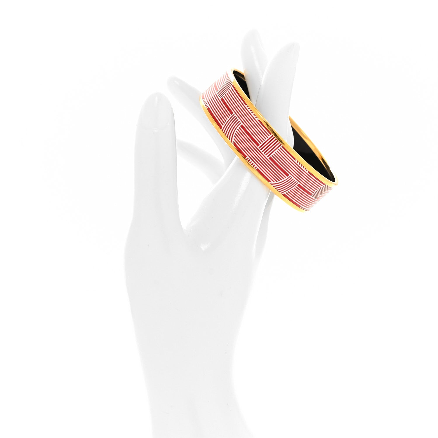 Hermes Enamel Printed Wide Circuit 24 Faubourg Bracelet 65 Rouge White 2 of 5