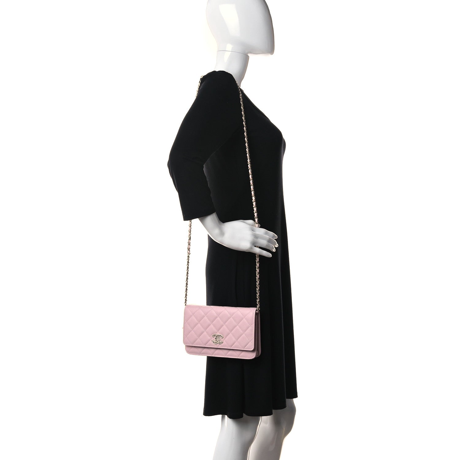 Chanel Caviar Quilted Crystal CC Wallet On Chain WOC Light Pink 2 of 12