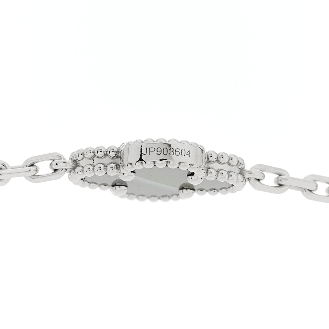 18K White Gold Veined Black Onyx 20 Motifs Vintage Alhambra Necklace