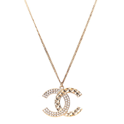 Chanel Baguette Crystal Quilted CC Pendant Necklace Gold 1 of 4