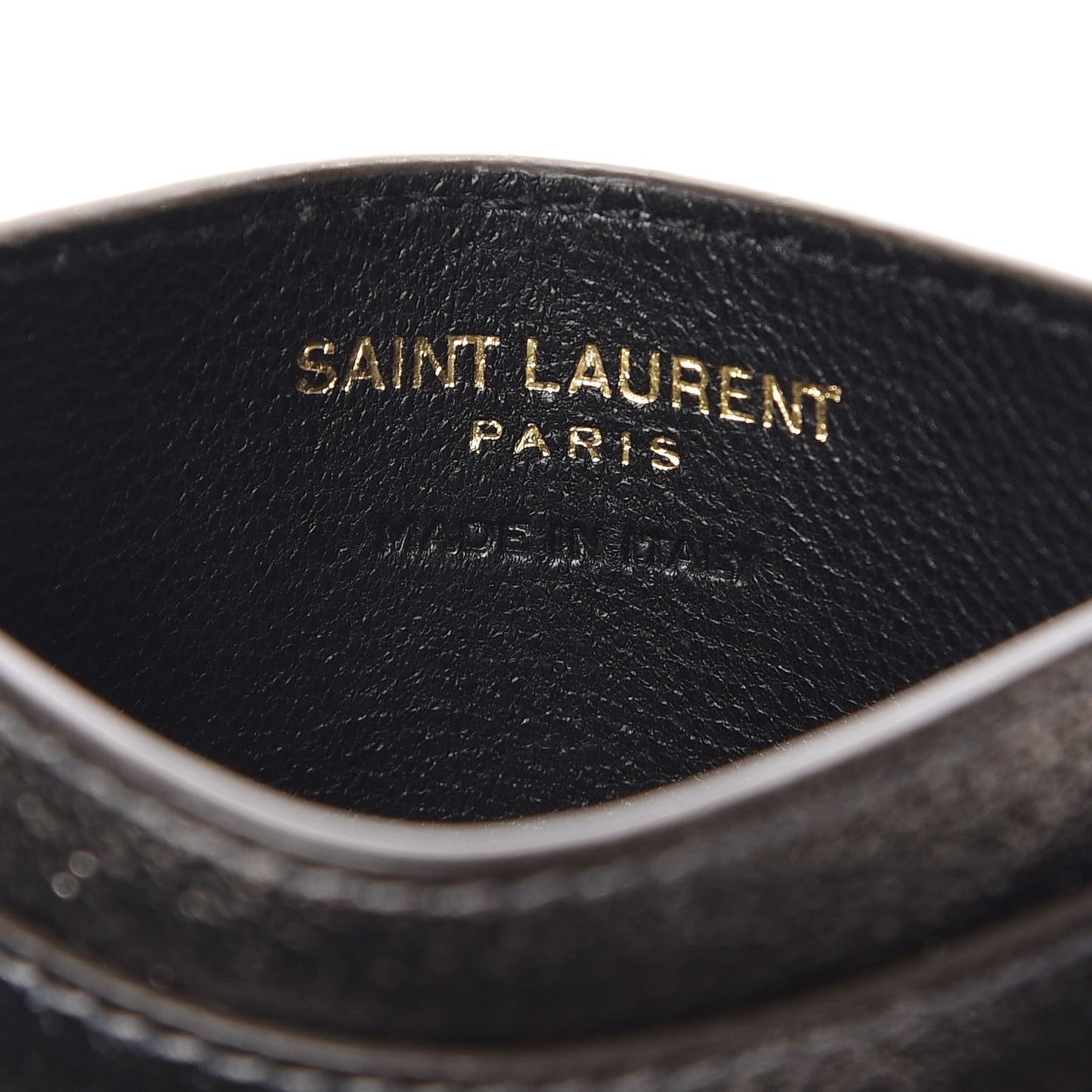 Metallic Grained Calfskin Monogram Credit Card Case Gris