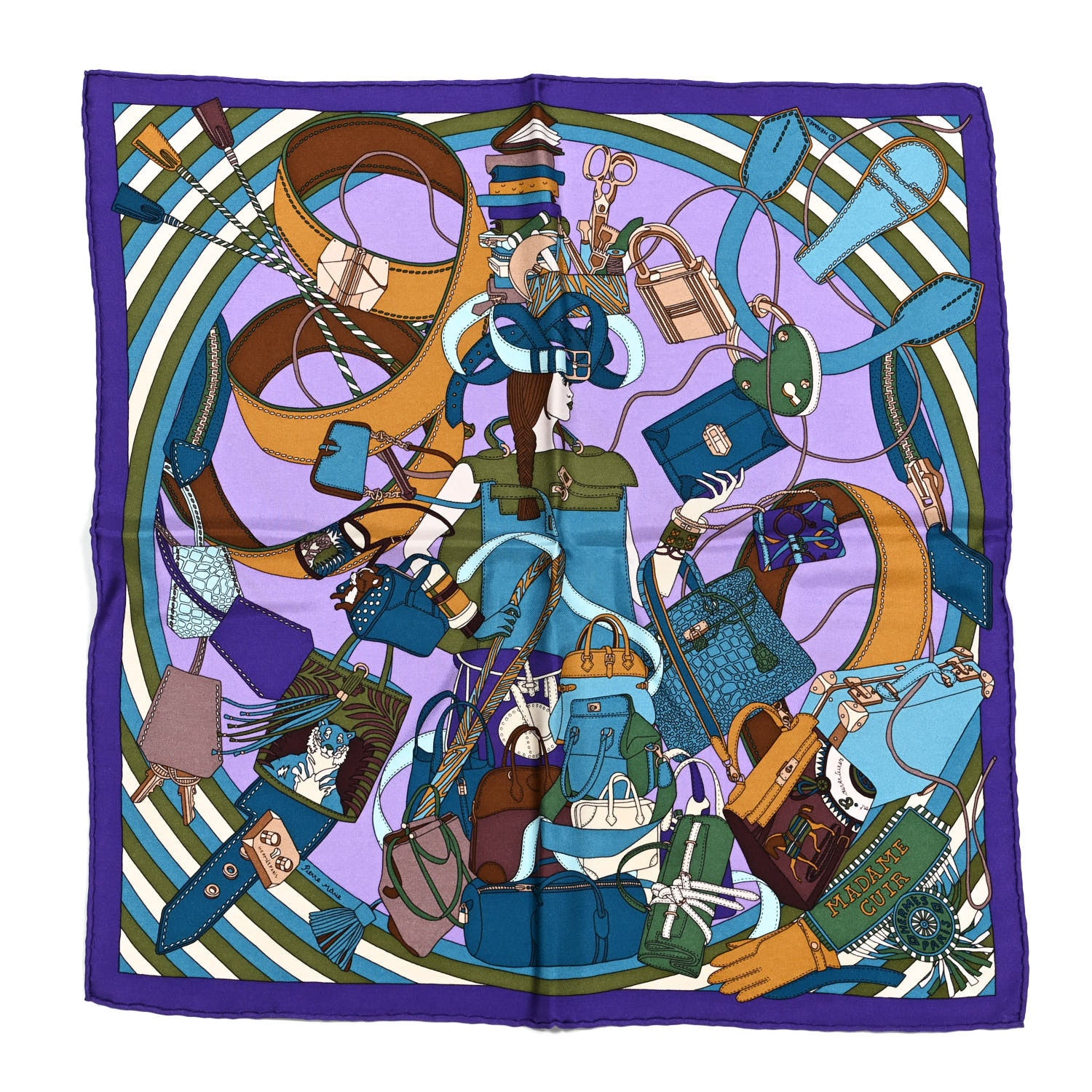 Hermes Silk Madame Cuir Pocket Square Scarf 1 of 3