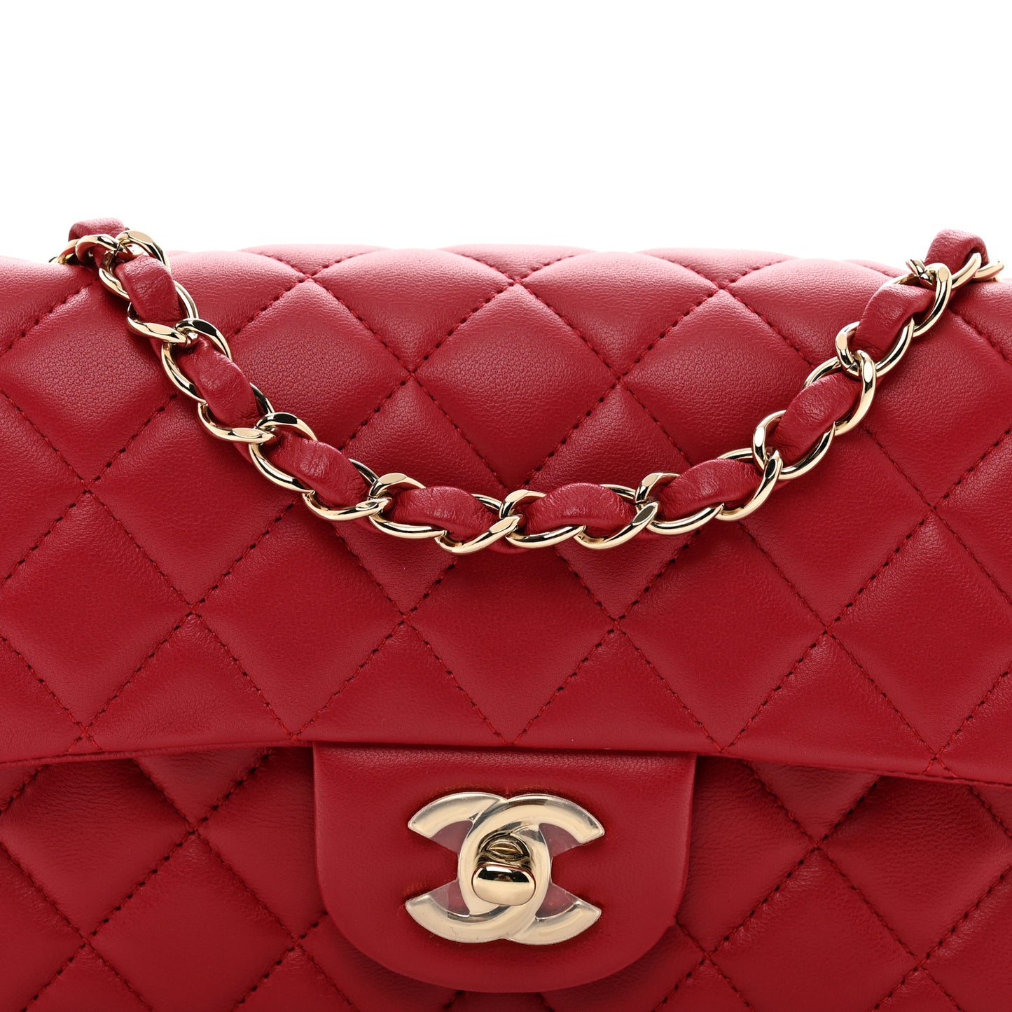 Lambskin Quilted Mini Rectangular Flap Red