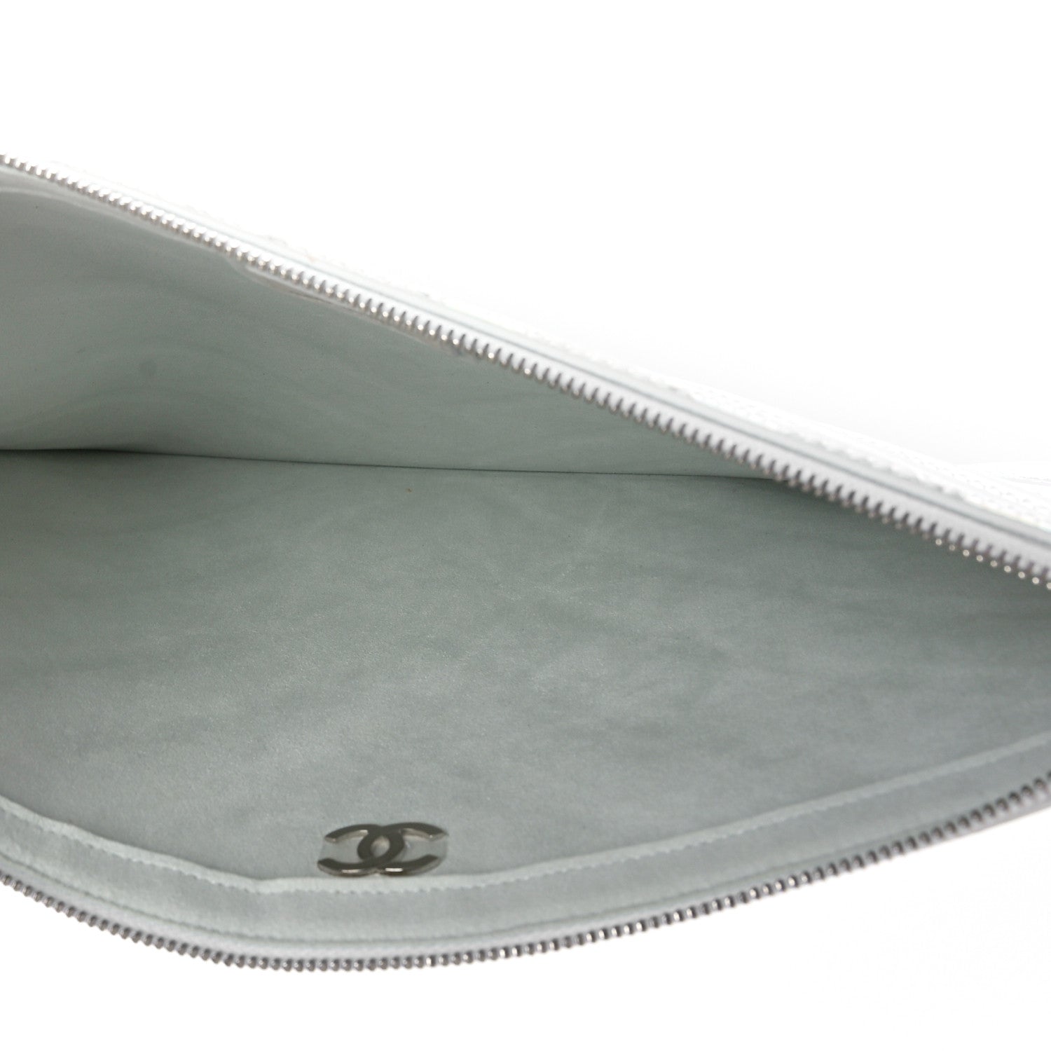 Chanel Lambskin Metallic Chevron Zip Pouch White Silver 5 of 9