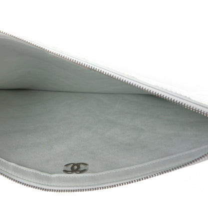 Chanel Lambskin Metallic Chevron Zip Pouch White Silver 5 of 9