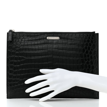 Saint Laurent Calfskin Crocodile Embossed Document Holder Black 2 of 9