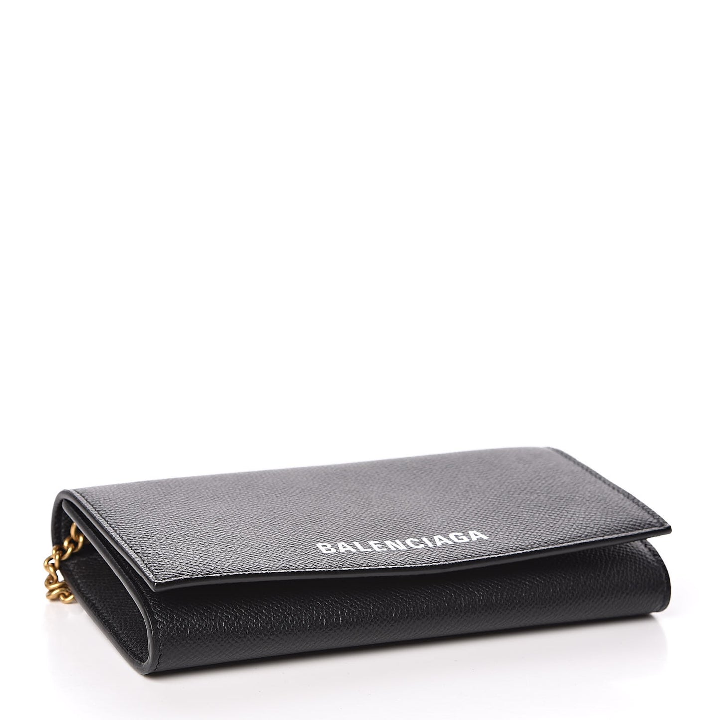 Signature Grained Calfskin Logo Ville Wallet on Chain Black