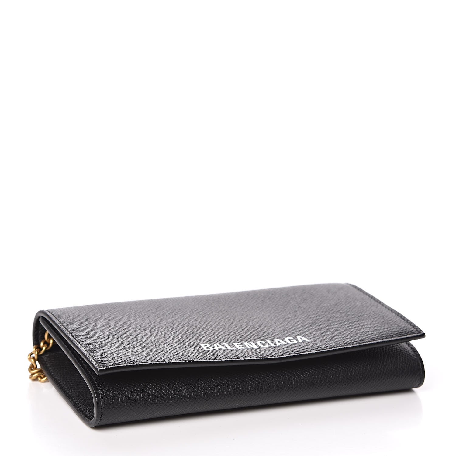 Balenciaga Signature Grained Calfskin Logo Ville Wallet on Chain Black 4 of 10
