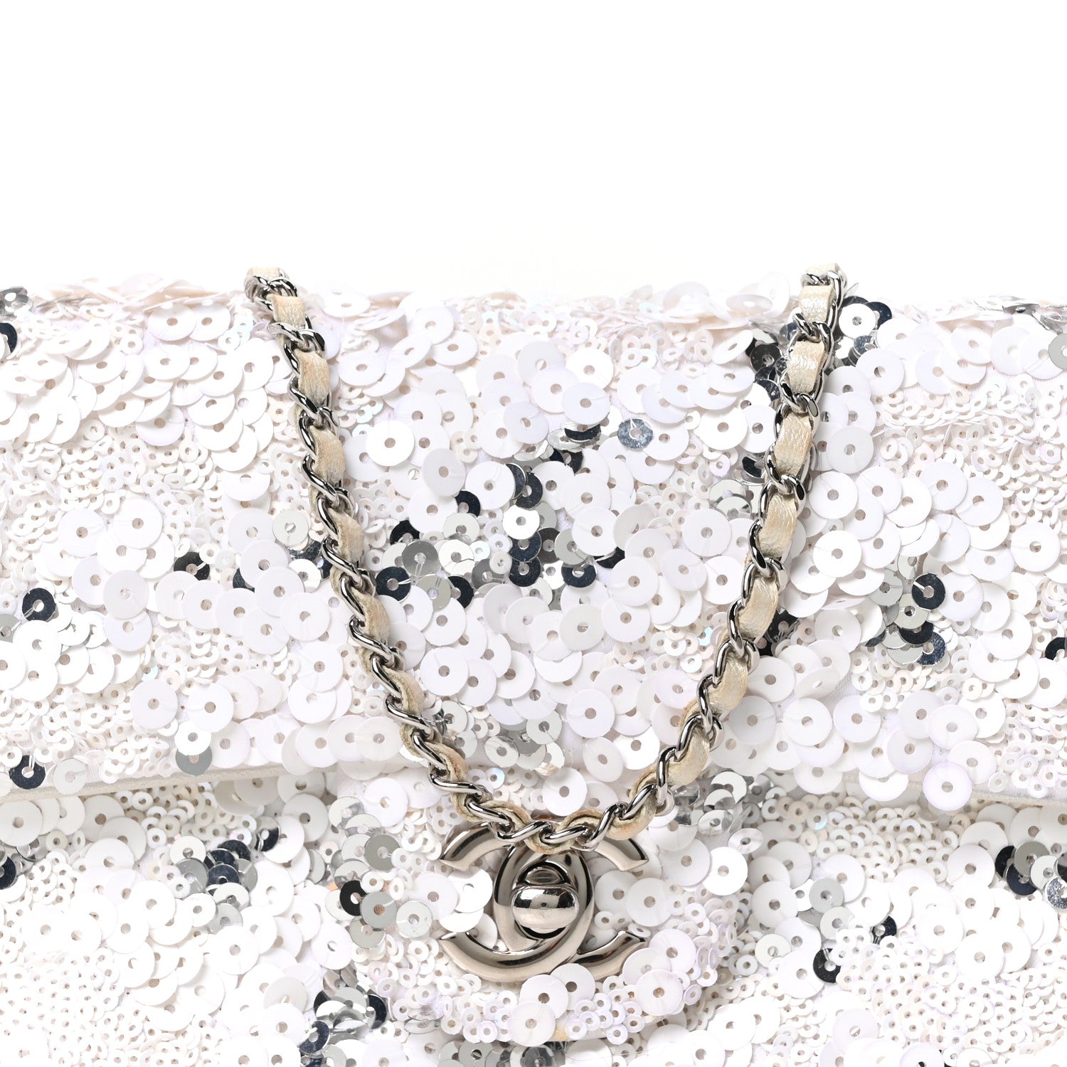 Chanel Sequin East West Flap White Silver 8 of 10