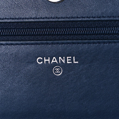 Chanel Calfskin Square Stitched Wallet On Chain WOC Blue 6 of 6