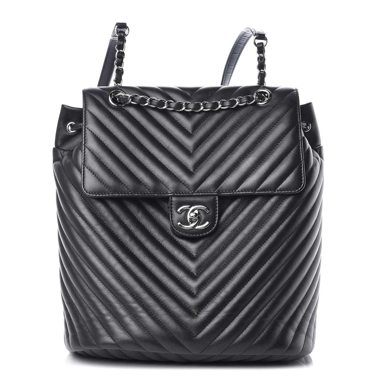 Calfskin Chevron Quilted Large Urban Spirit Backpack Black