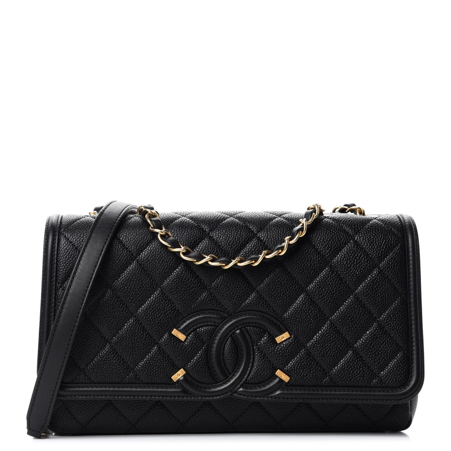 Caviar Quilted Medium CC Filigree Flap Black