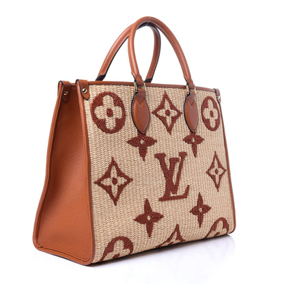 Louis Vuitton Raffia Calfskin Monogram Giant Onthego MM Tan 4 of 13
