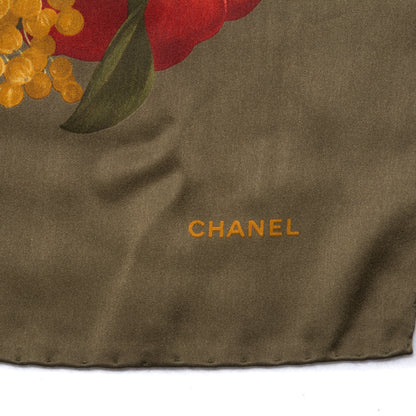 Chanel Silk Camellia Flower Scarf Green 3 of 5