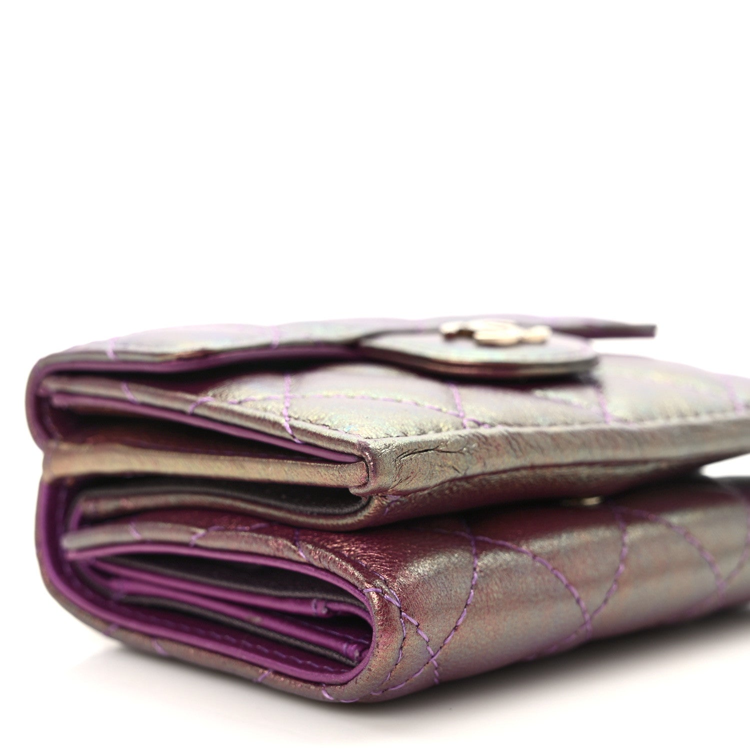Chanel Iridescent Lambskin Quilted Double Flap Wallet Purple 9 of 11