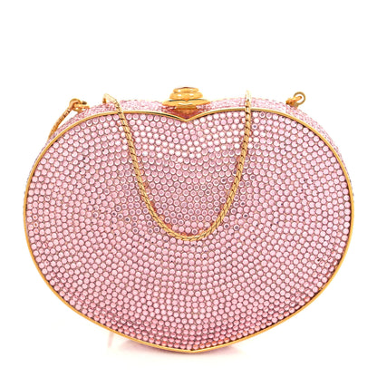Judith Leiber Swarovski Crystal Heart Minaudiere Clutch Pink Gold 1 of 9