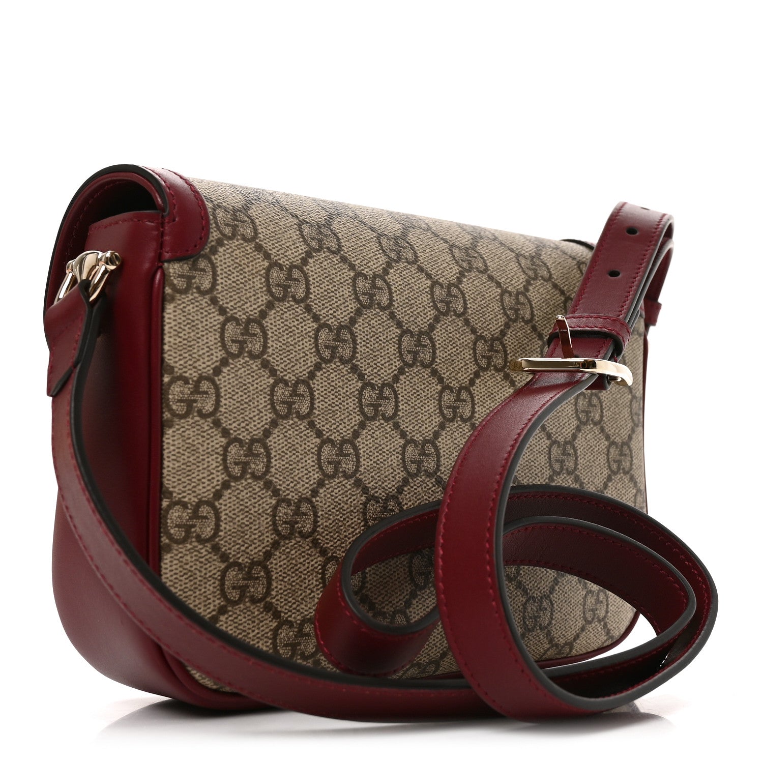 Gucci GG Supreme Monogram Horsebit 1955 Soft Small Shoulder Bag Beige Ebony Rosso Ancora 3 of 10