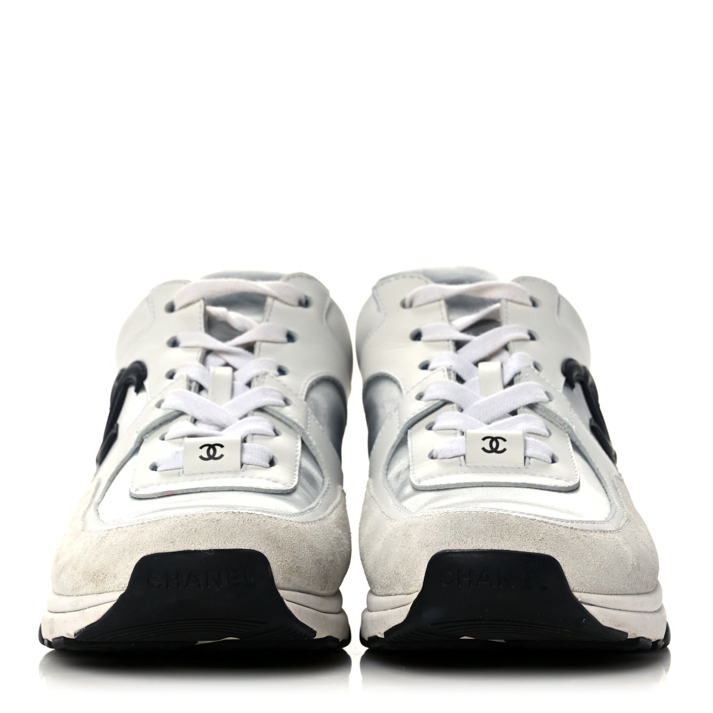 Calfskin Fabric Sneakers 37 White Silver Fluo Blue