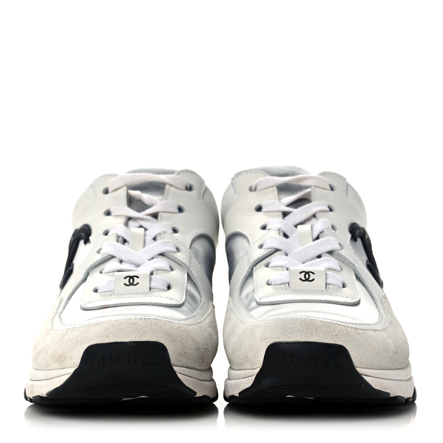 Chanel Calfskin Fabric Sneakers 37 White Silver Fluo Blue 2 of 10
