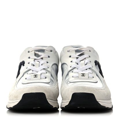 Chanel Calfskin Fabric Sneakers 37 White Silver Fluo Blue 2 of 10