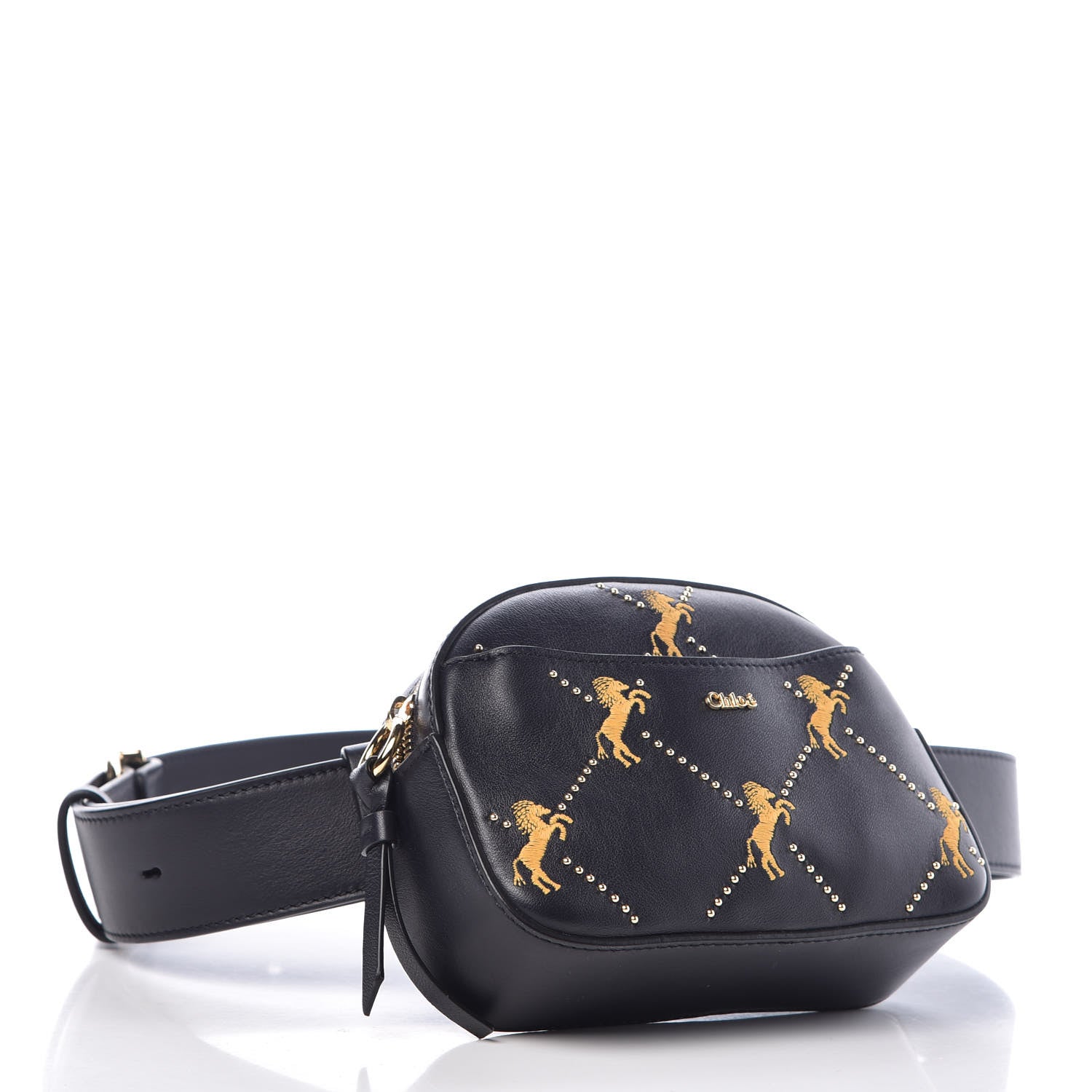 Chloe Smooth Calfskin Little Horses Embroidered Signature Belt Bag Black 4 of 8