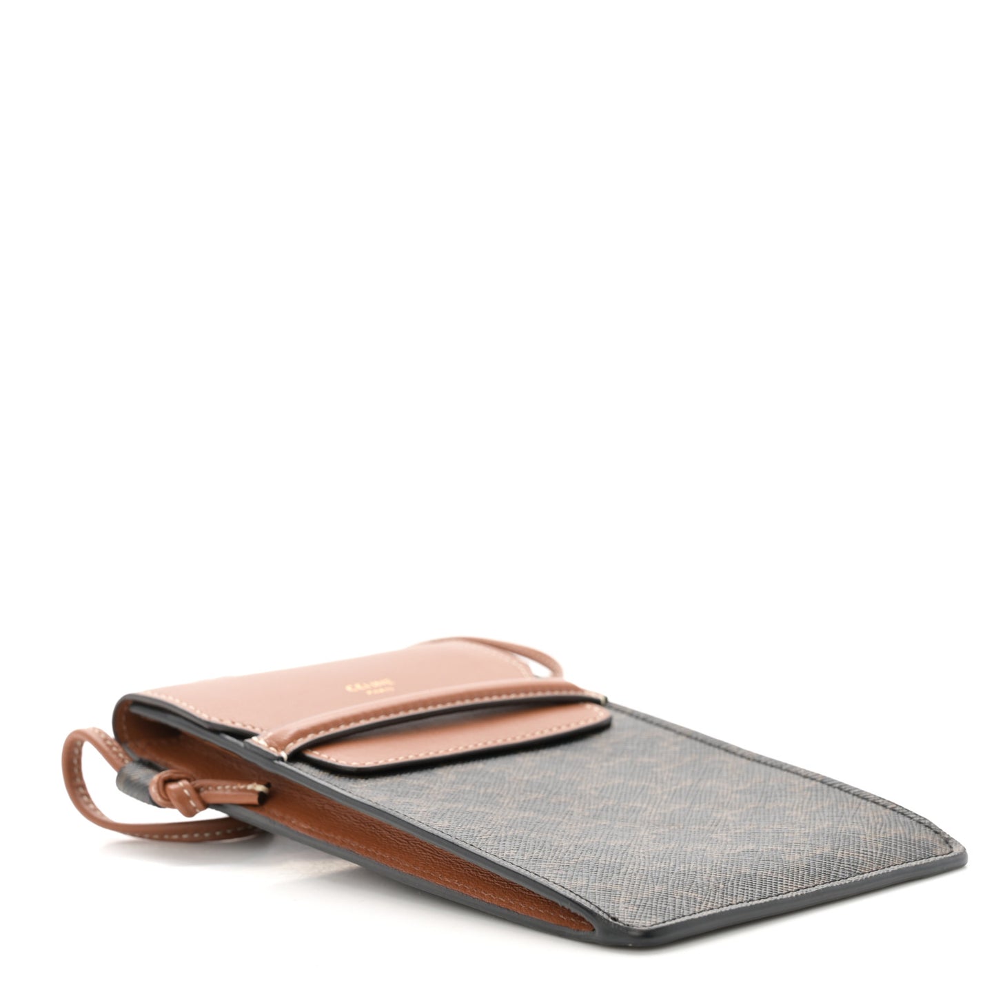 Triomphe Canvas Lambskin Phone Pouch With Flap Tan
