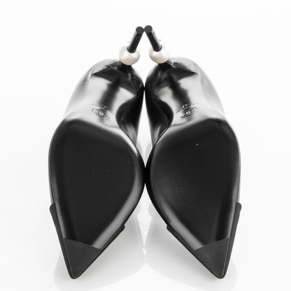 Chanel Goatskin Grosgrain Cap Toe Pearl Pumps 37 Black 5 of 8