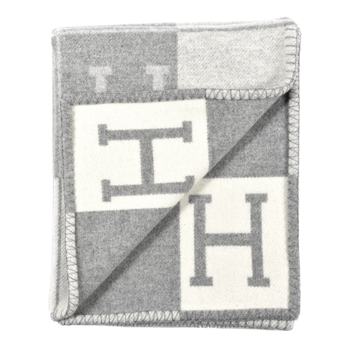 Hermes Wool Cashmere Avalon III Blanket Ecru Gris Clair 2 of 3