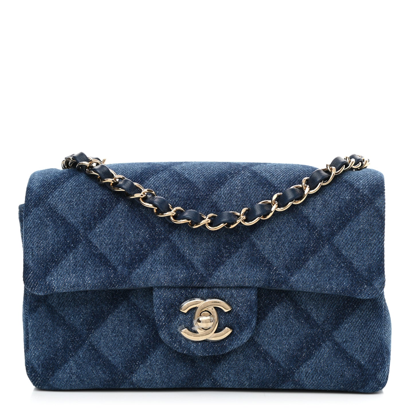 Printed Denim Quilted Mini Rectangular Flap Dark Blue