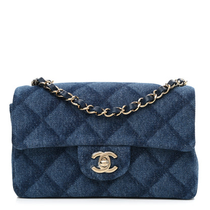 Chanel Printed Denim Quilted Mini Rectangular Flap Dark Blue 1 of 9