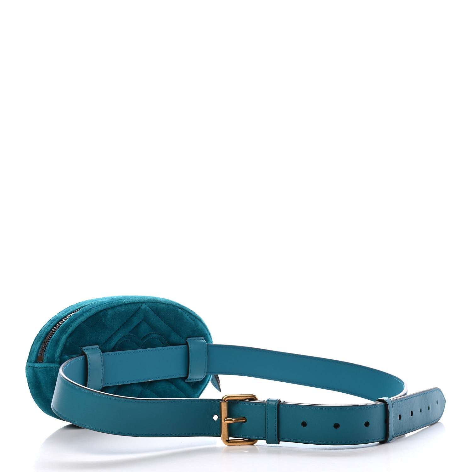 Gucci Velvet Matelasse Embroidered GG Marmont Belt Bag 95 38 Pavone Cyan 3 of 9