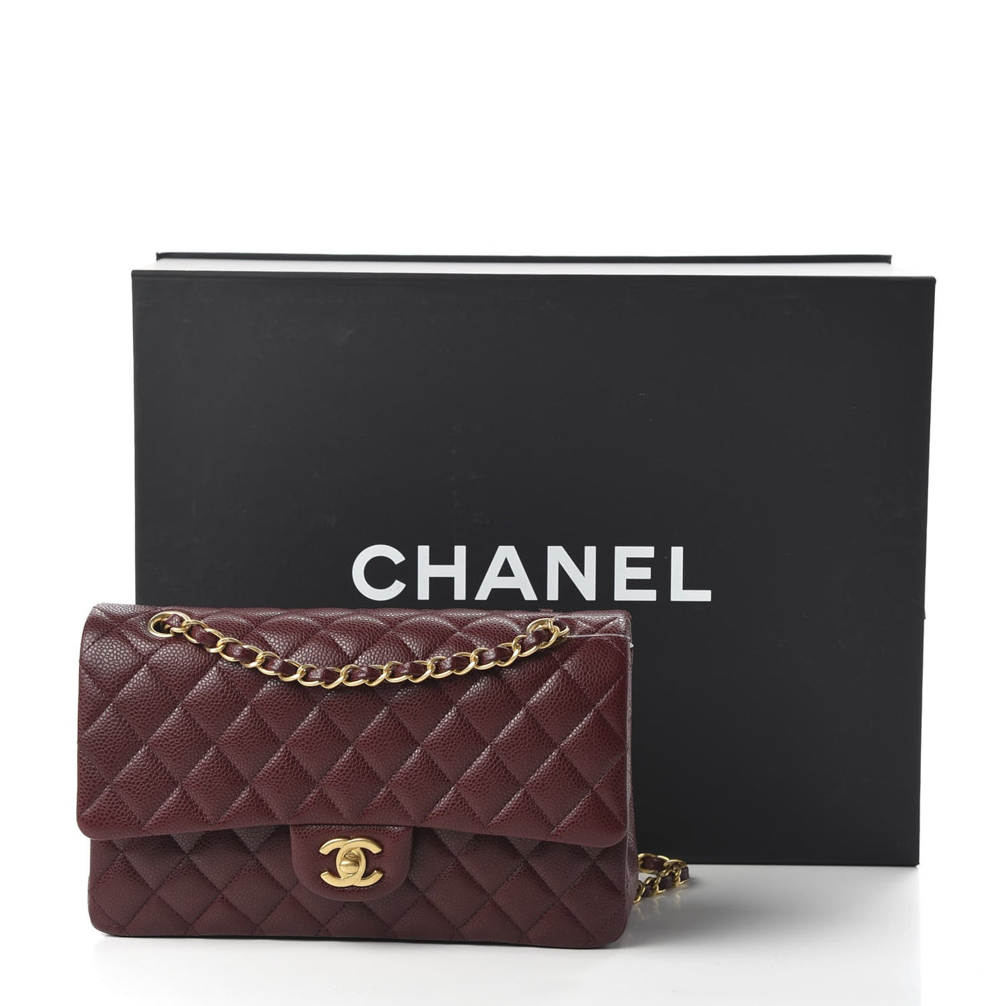 Caviar Quilted Medium Double Flap Burgundy