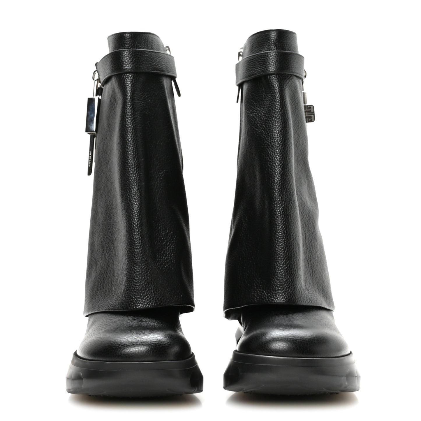 Grained Calfskin Shark Lock Biker Ankle Boots 39 Black