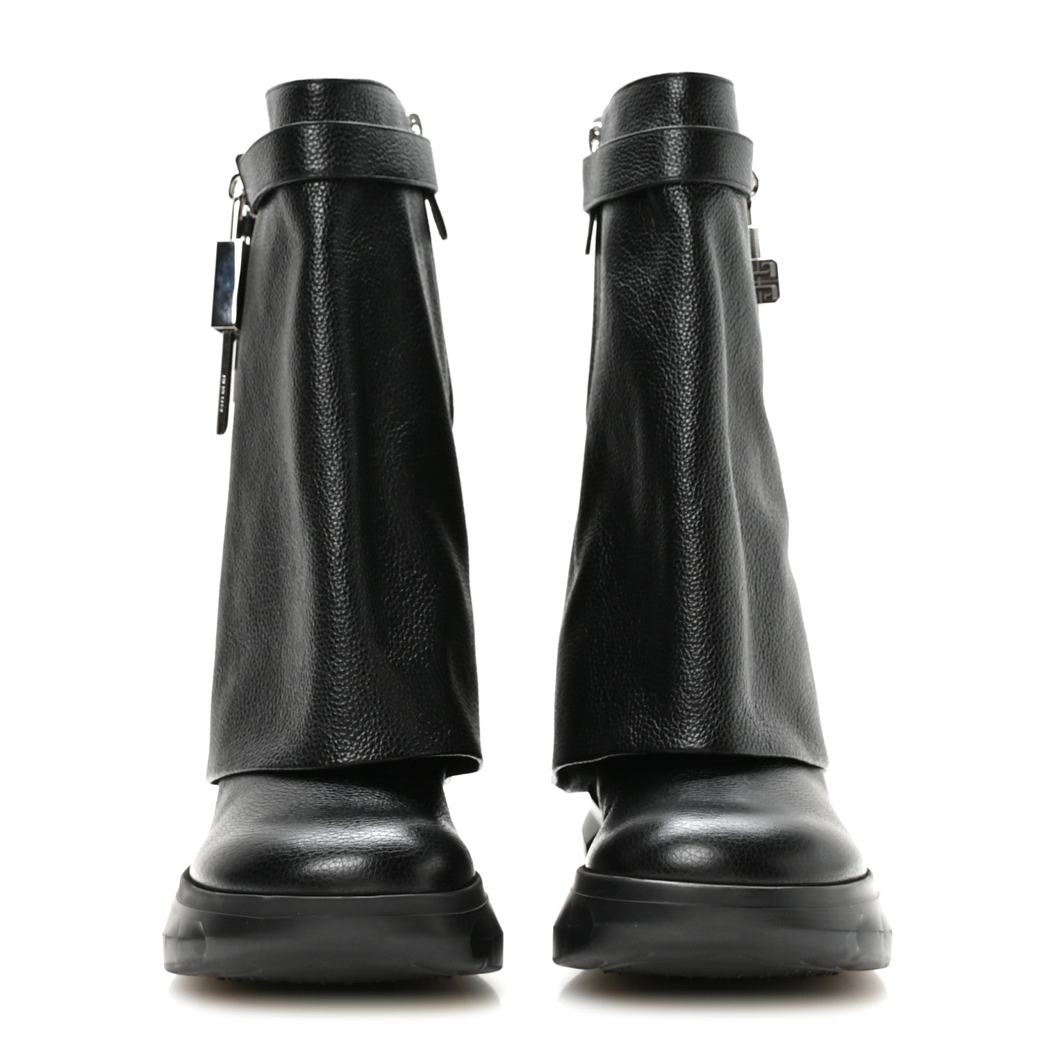 Givenchy Grained Calfskin Shark Lock Biker Ankle Boots 39 Black 3 of 8