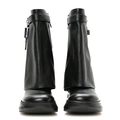 Givenchy Grained Calfskin Shark Lock Biker Ankle Boots 39 Black 3 of 8