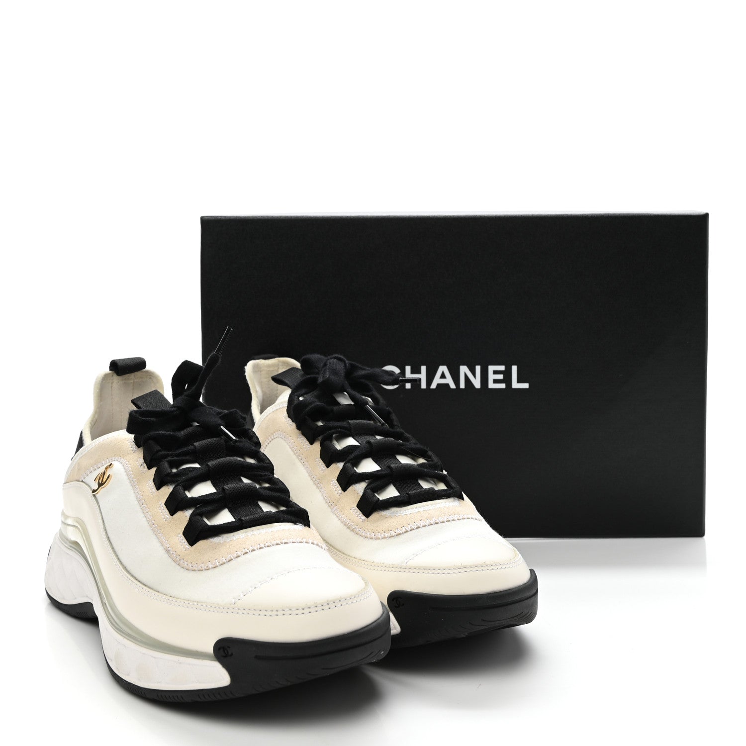 Chanel Velvet Calfskin Mixed Fibers CC Sneakers 40 Ivory Black 9 of 9