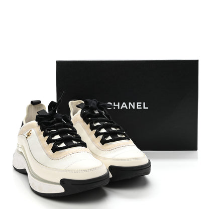 Chanel Velvet Calfskin Mixed Fibers CC Sneakers 40 Ivory Black 9 of 9