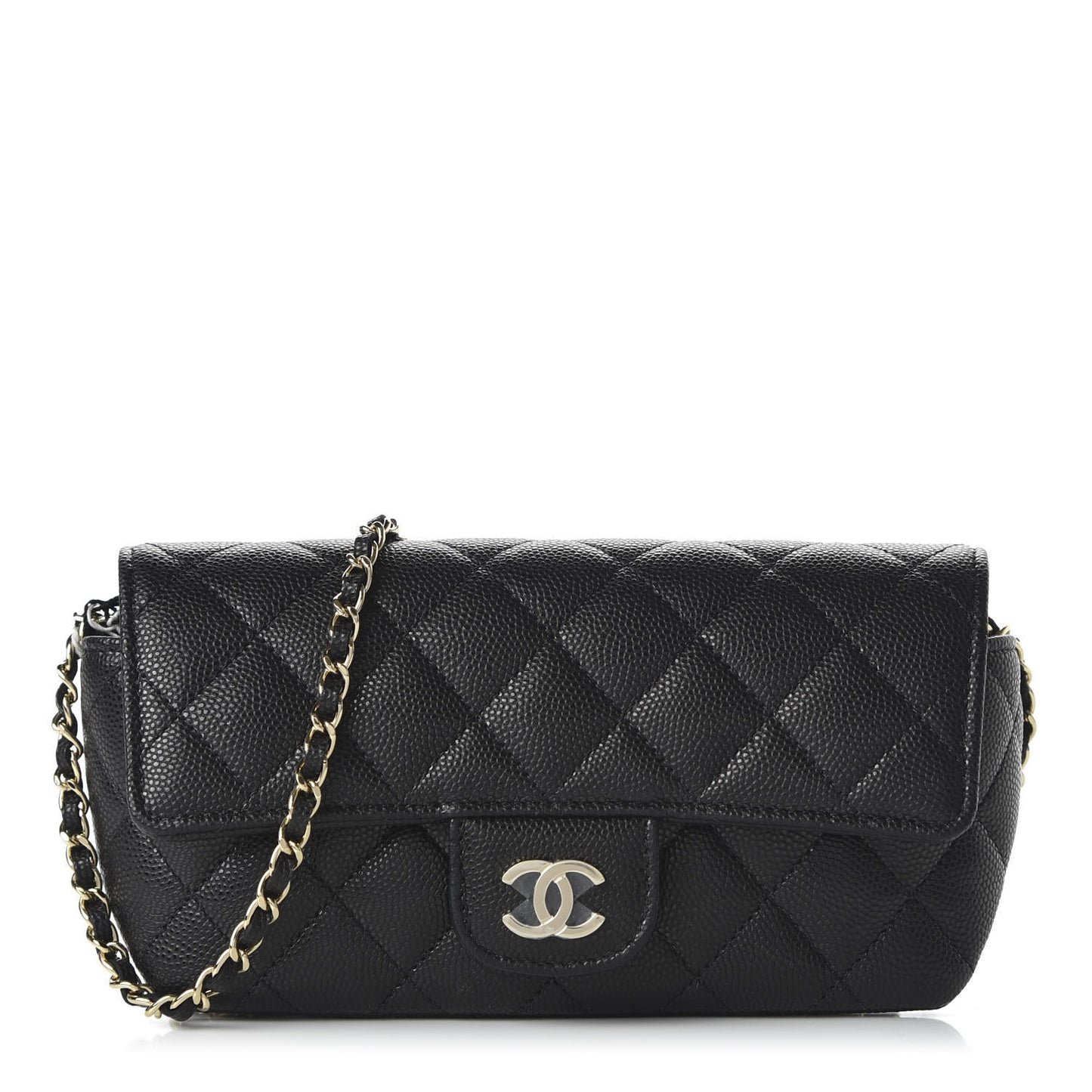 Caviar Quilted Glasses Case With Chain Black