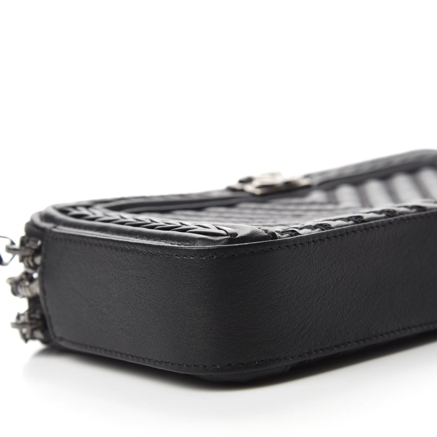 Chanel Calfskin Braided Chevron Quilted Small Boy Clutch With Chain Black 6 of 12